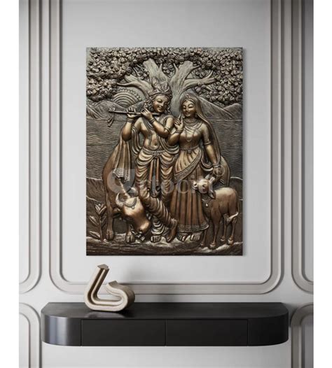 Buy 4x3 Feet Radha Krishna 3D Elevation Sculpture Relief Mural Wall Art ...