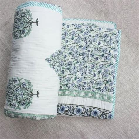 Cotton Block Print Quilt - Hand Block Printed Cotton Quilts, White with ...