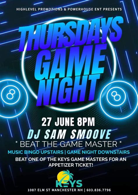 Thursday Game Night @ Keys, 1087 Elm Street, Manchester, NH, United ...