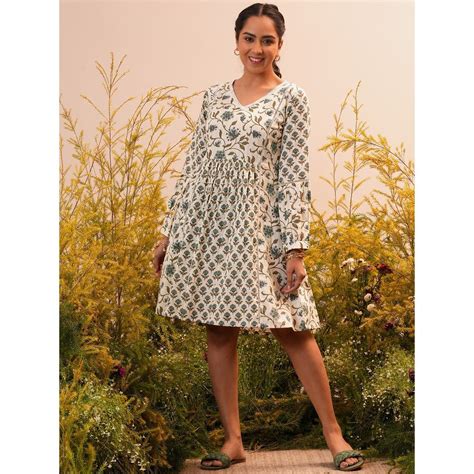 Libas Women's Beige Printed Cotton A-Line Dress – Tryo