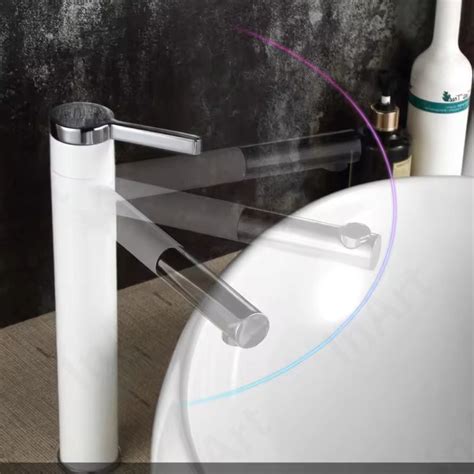 InArt Modern White Bathroom Faucet, 12-Inch Waterfall, Single Lever, H ...