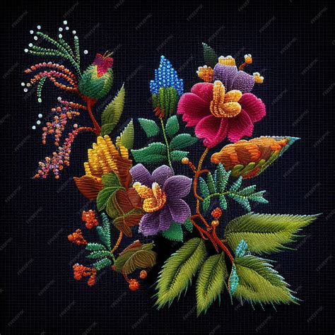Premium Photo | Embroidery flower floral pattern with small beads ...