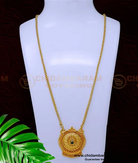 Buy Gold Plated Daily Wear Emerald Stone Chain Dollar Design