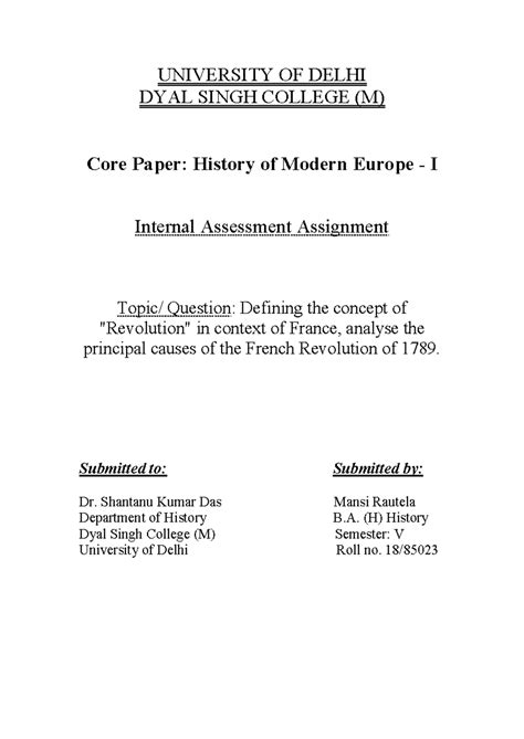Causes of French Revolution - UNIVERSITY OF DELHI DYAL SINGH COLLEGE (M ...
