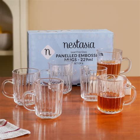 Nestasia Set of 6 Transparent Glass Tea Cups (230ml Each) - Ribbed ...