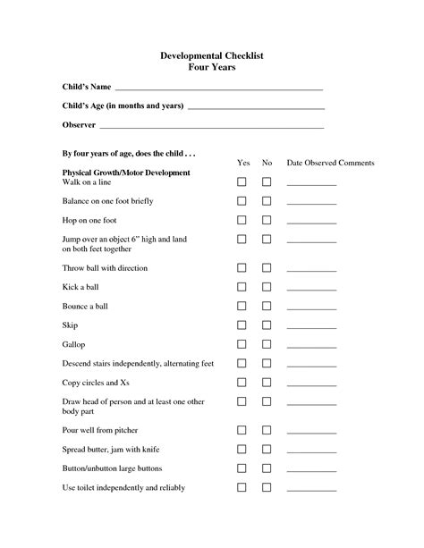 Developmental Checklist four years | Assessment checklist, Alphabet ...