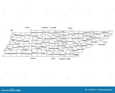 Counties Map of US State of Tennessee Stock Vector - Illustration of ...