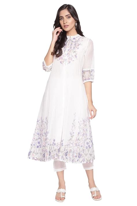 Buy WISHFUL by W Women's Polyester Ecru Sheer Printed Kurta-Slim Pants ...