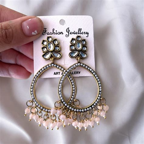 Pearl Drop Jhumka With Light Peach Beads Bezels For Resin Art ...