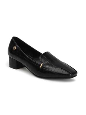 Carlton London Women Black Stylish Slip-on Pump Shoes with Block Heels ...