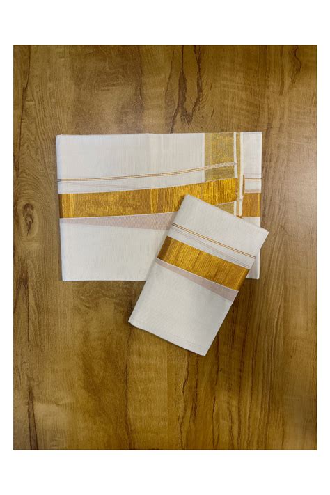 Kerala Cotton Plain Single Set Mundu (Mundum Neriyathum) with Half Fin ...