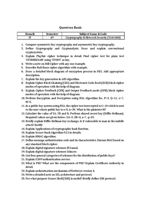 CNS - Question Bank - Faculty of Engineering Information Technology ...
