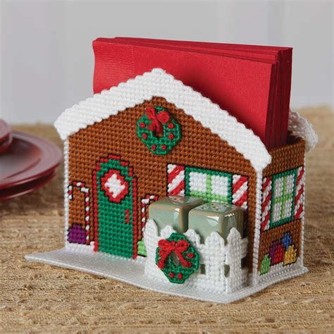 Herrschners Christmas House Napkin Holder Plastic Canvas Kit | Plastic ...