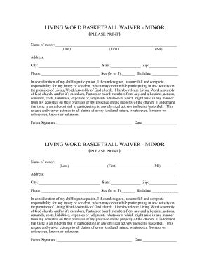 Fillable Online Form bLetterb - Basketball Waiver bminorb - Living Word ...