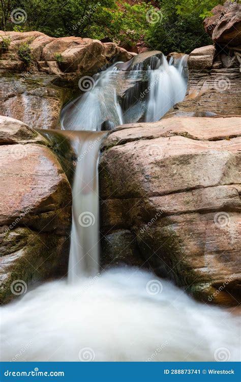 Vertical Shot of the Flowing Kanarra Falls in Kanarraville, Utah Stock ...