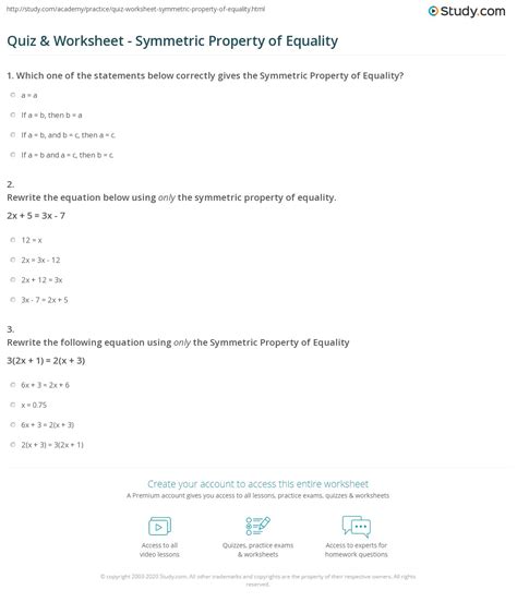 Quiz & Worksheet - Symmetric Property of Equality | Study.com