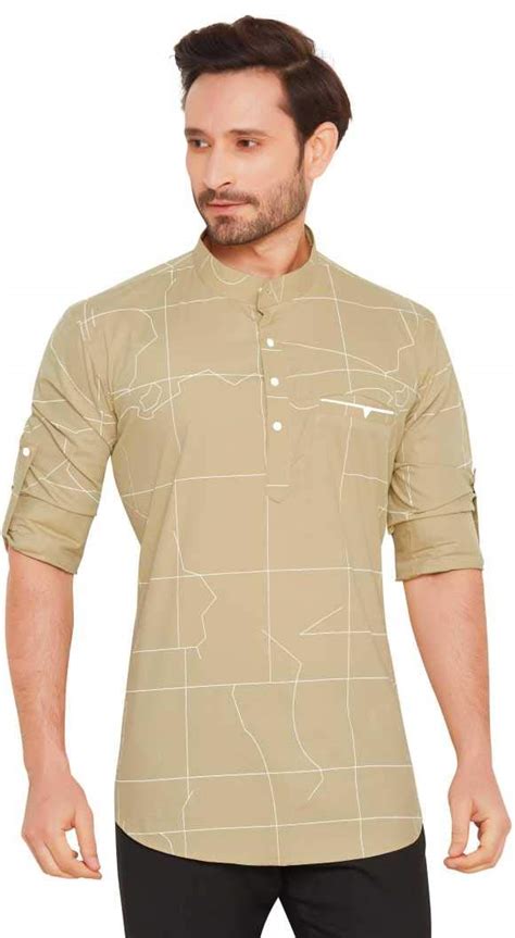 Buy Go Stylish Men's Cotton Printed Kurta Shirt (Beige, L) at Amazon.in