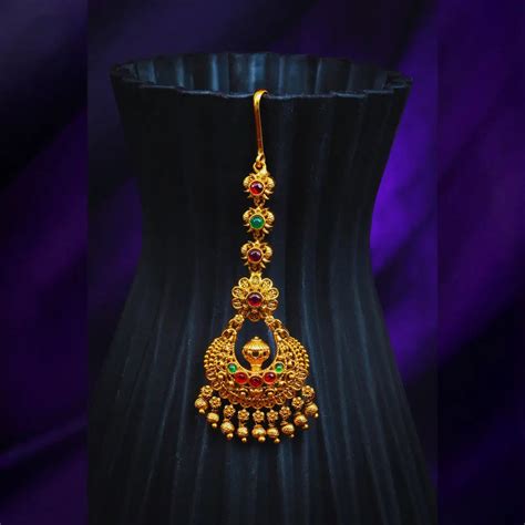 Antique Temple Maang Tikka – Gold-Plated & Gemstone Studded T-6 – South ...