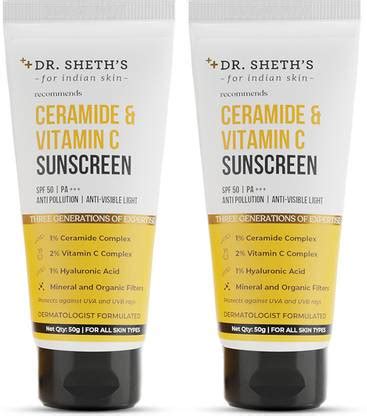 Dr. Sheth’s Sunscreen - SPF 50 PA+++ Ceramide & Vitamin C Sunscreen ...