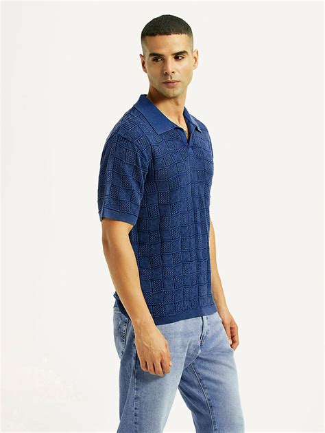 Men's Self Design Blue Loose Fit Polo T-Shirt – Levis India Store
