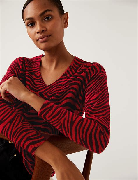Buy Supersoft Animal Print V-Neck Jumper at Marks & Spencer