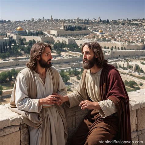 Jesus Christ and Simon Peter with Jerusalem in Background | Stable ...