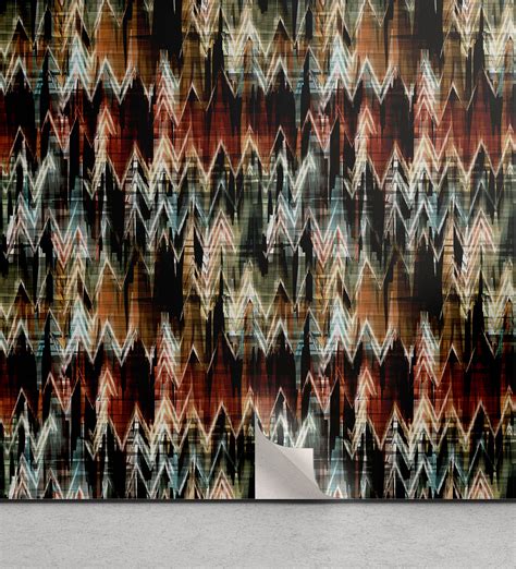Ambesonne Retro Peel & Stick Wallpaper for Home, Vintage Grunge Zigzag ...