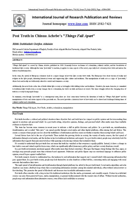 Post Truth in Things Fall Apart: Analyzing Colonial Impact on Igbo ...