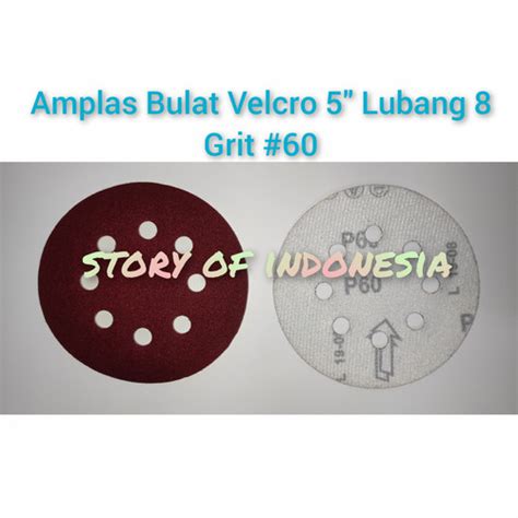 Jual Amplas Bulat Velcro 5" 8 Lubang Grit #60 Tempel Sanding Pad 5 inch ...