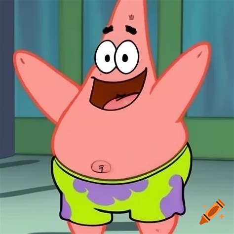 Patrick Star smiling while walking on Craiyon