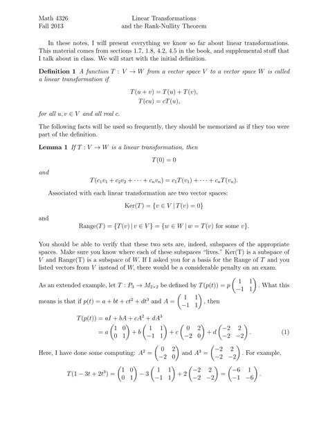 linear transformation and rank nullity theorem | PDF