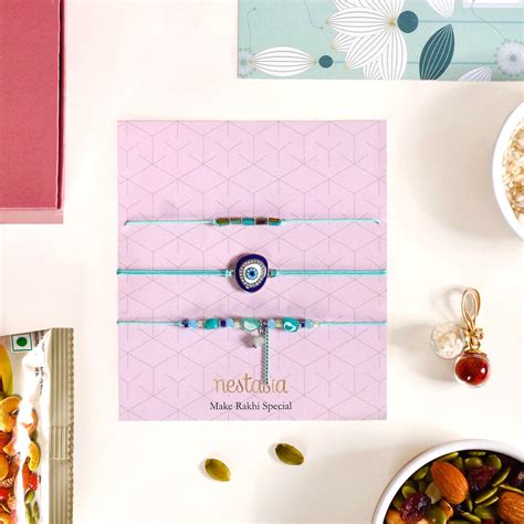 Minimal Evil Eye Rakhi Gift Set Of 5 With Box And Card Online - Premium ...