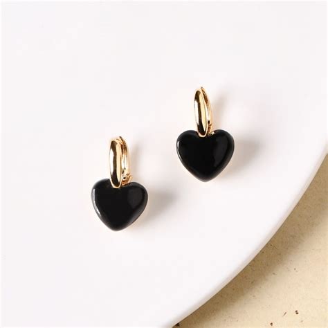 Jewellery Online - Premium Reversible Little Black Heart Drop Earrings ...