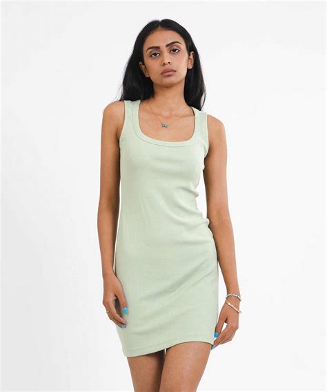 Ribbed Square Neck Bodycon Dress - Pastel green