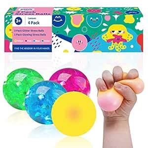 KIDDYCOLOR Stress Relief Balls for Adults and Kids (4-Pack), Includes 3 ...