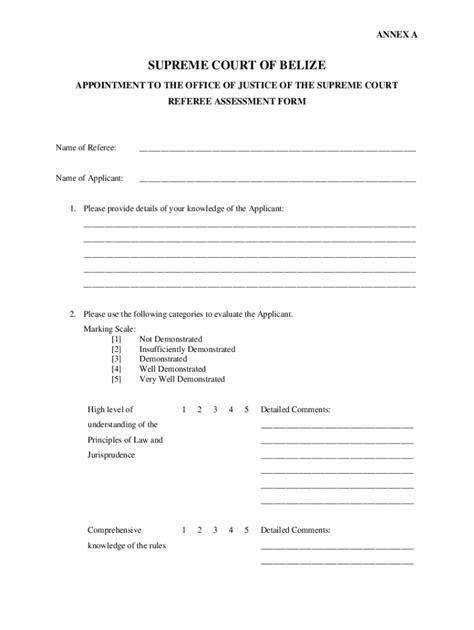 Fillable Online Supreme Court Referee Assessment FormBelize Judiciary ...