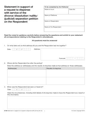 Statement In Support Of A Request To Dispense With Service Form - Fill ...