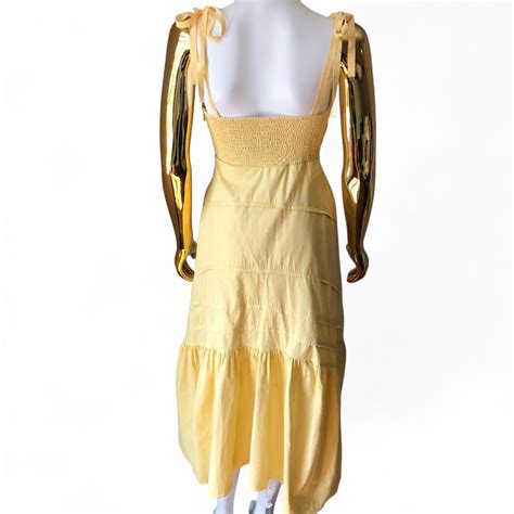 Free People Yellow Midi Sundress w/ Bow Tie Front... | Depop