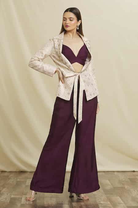 Buy Pink Silk Sequins, Pearls Collared, Hand Embroidered Blazer Jacket ...
