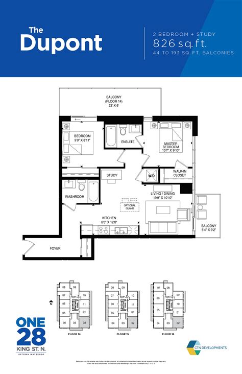 ONE28 King Street Condos - Dupont Floor Plan, Waterloo ON | Livabl