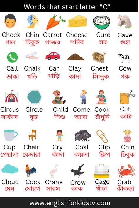 Word that start letter "C" - English For Kids