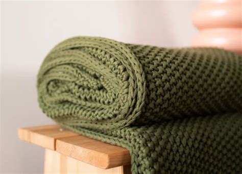 Alpine Cotton Knitted Throw- Green - Gharko