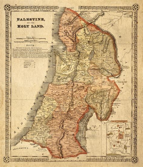 Holy Land Map 1865 Map of Palestine Biblical Regions Antique Restoration Decorator Style ...