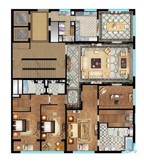 200平大平层户型图,单层200平米房屋图,五室豪华户型图_大山谷图库