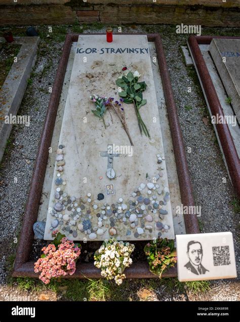 Venice, Italy - June 04, 2024: Tombstone of the Russian composer, Igor ...