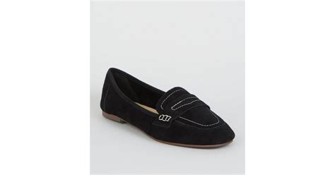 Black Suede Contrast Stitch Loafers | New Look