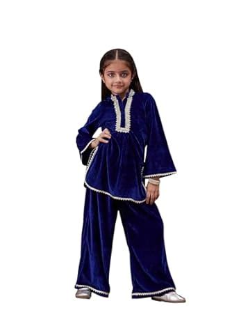 Buy Pspeaches Girl's Silk Blend Kurta Set (KS-BLUEVELVET-3_Blue at ...