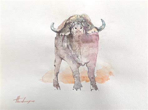 Artyom Abrahamyan - Bison, Watercolor Handmade Painting at 1stDibs