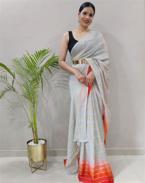 Off White Printed Pre-draped Saree | Leemboodi