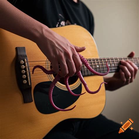F-Major Barre Chord on acoustic guitar played by a tentacled person on Craiyon